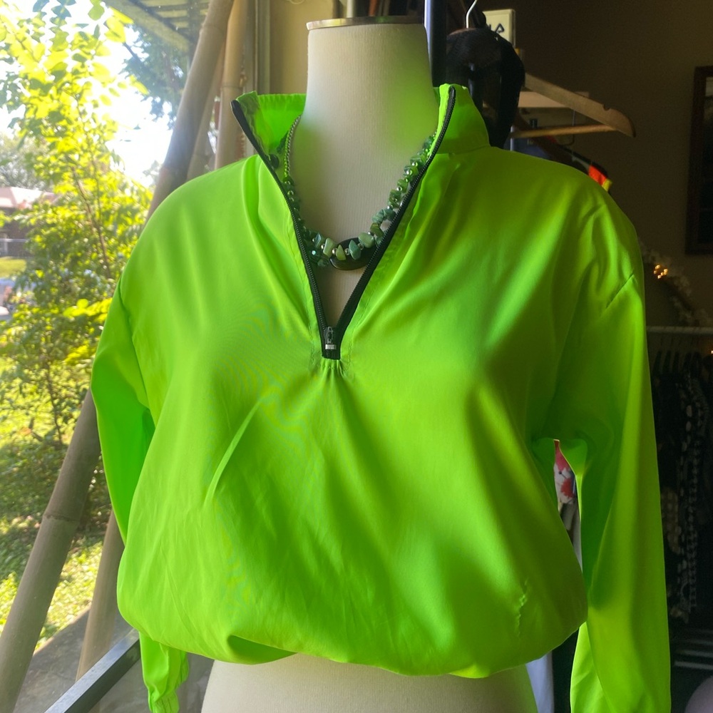 Neon Green Surfstyle Half-Zip Windbreaker
